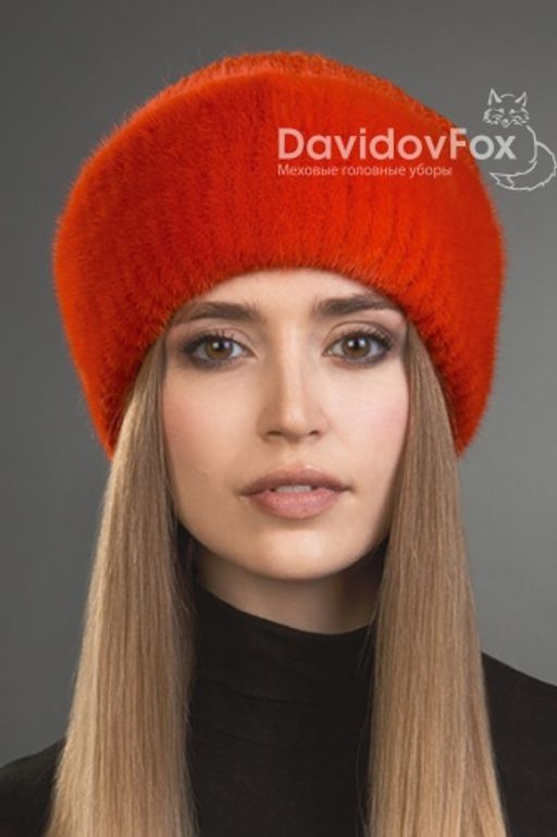 Шапка Оливия норка трикотаж алая
