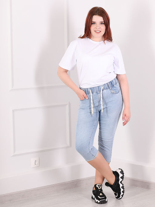 Голубые джинсовые капри женские больших размеров - Almond фото 4