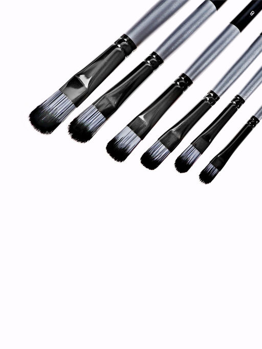 Набор кистей для рисования, синтетика, 6 штук: № 2, 4, 6, 8, 10, 12, плоские, закругленные, чёрно - серые, международный размер