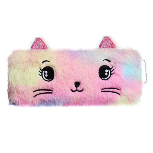 Пенал школьный меховой на молнии Calligrata «Кошечка», пушистый, с ушками, МИКС