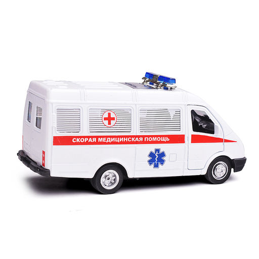Машина металл ГАЗ -3221 "Газель" Скорая 12,2 см, (двери) инерц, в коробке