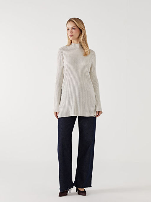 Yar?m Bal?k?? Yaka Parlak G?r?n?ml? Kad?n Triko Tunik