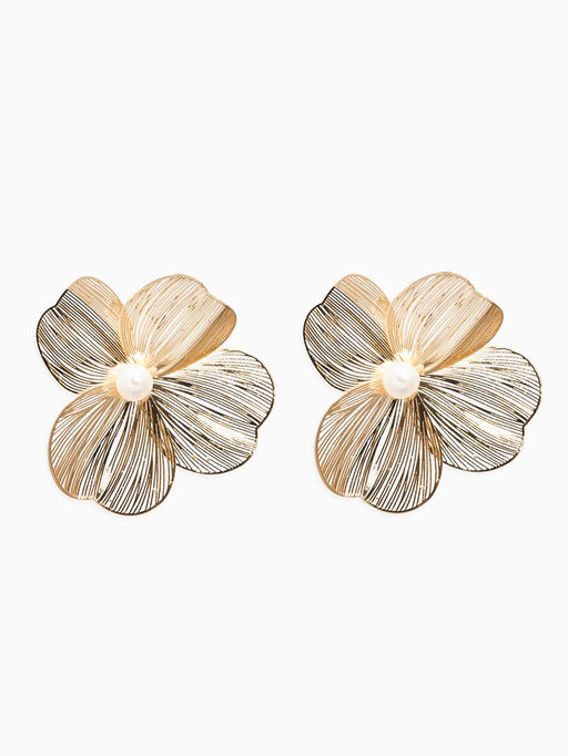 Серьги с жемчугом Цветы лёгкие, цвет белый в золоте