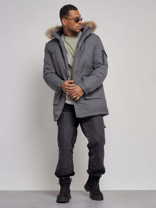 Парка мужская зимняя удлиненная с мехом темно-серого цвета 8318TC - Wonderrman фото 14