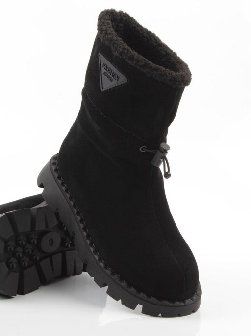 04-PAL273-1Z BLACK Ботинки зимние женские (натуральная замша, 100% шерсть)