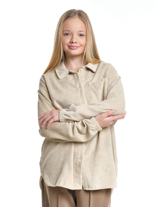 Вельветовая рубашка для девочки 22-7364 бежевый - Mini maxi фото 7