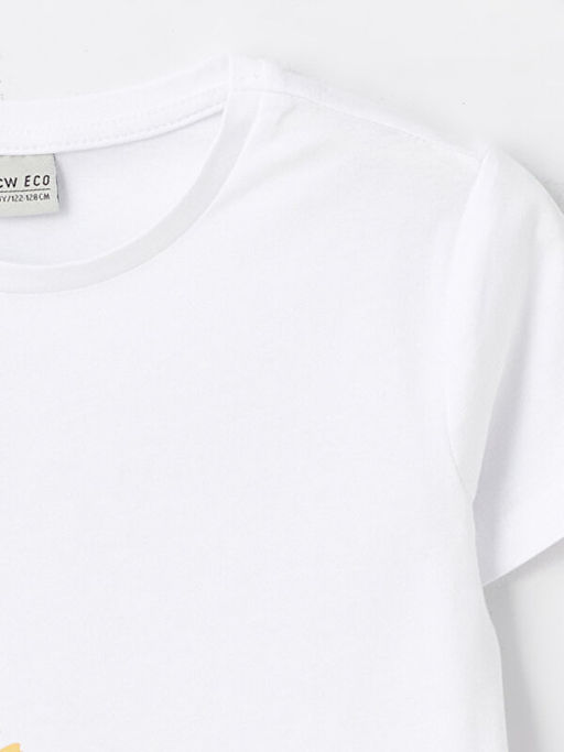 Bisiklet Yaka Bask?l? K?sa Kollu K?z ?ocuk Ti??rt ve ?ort - Waikiki фото 3