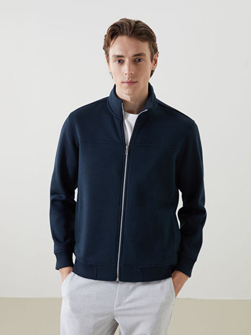 Dik Yaka Uzun Kollu Erkek Fermuarl? Sweatshirt