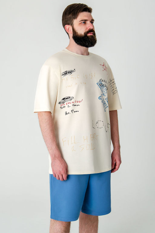 Арт.61151-16 Набор футболка и шорты 48-56 ( 5 шт.) Цвет:верх-светло-бежевый,низ-джинс - Идеал фото 6