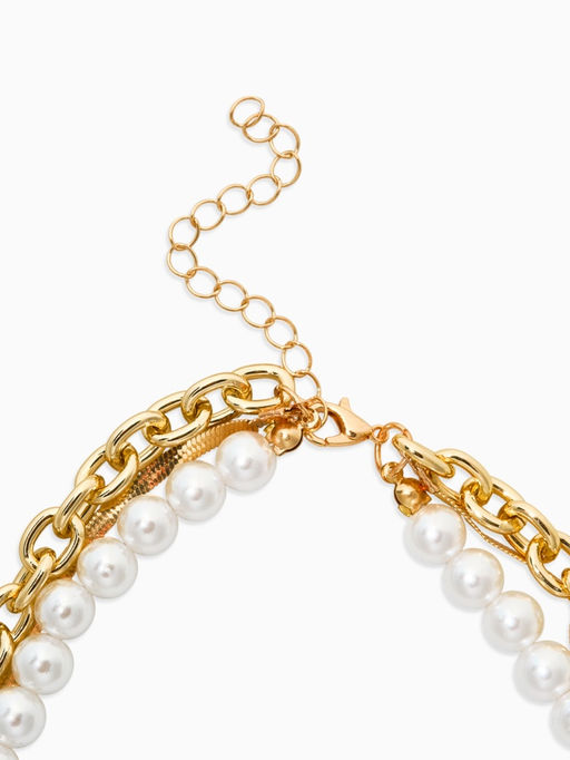 Колье многослойное с подвесками «Жемчуг с цветами», 3 уровня, 34, 36, 40 см, медь, белое в золоте