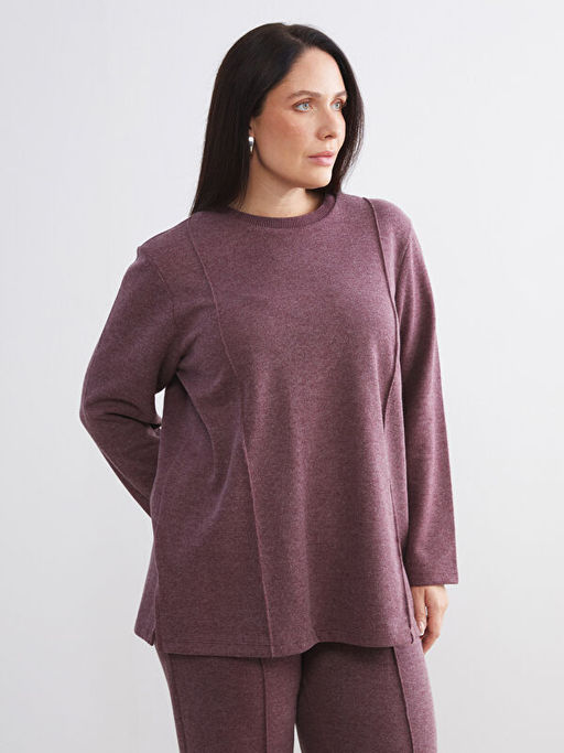 B?y?k Beden Bisiklet Yaka Kad?n Sweatshirt Tunik
