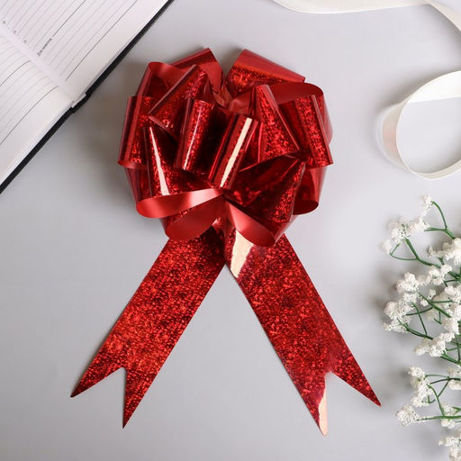Цена за 20 шт. Подарочный бант - шар №5 голография, красный, для упаковки подарков