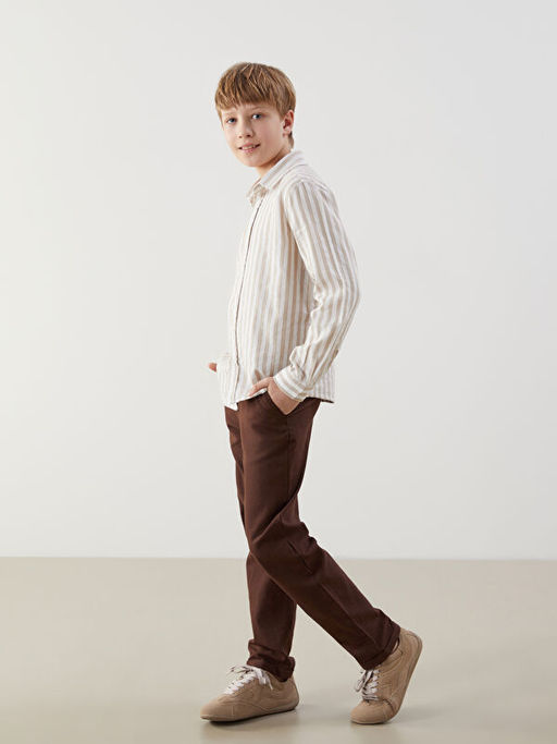 ?izgili Keten Kar???ml? Erkek ?ocuk G?mlek