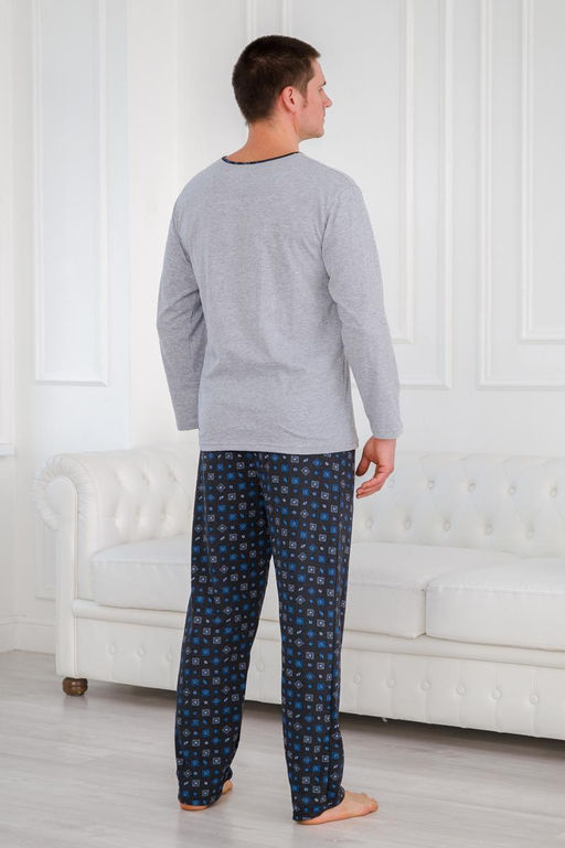Пижама мужская из футболки с длинным рукавом и брюк из кулирки Генри антрацит макси - Амадэль фото 7
