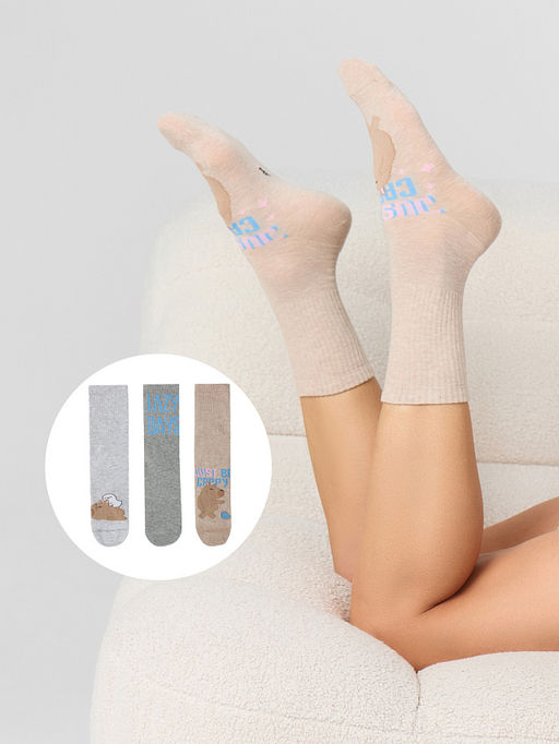 Носки женские в наборе с забавными капибарами и надписями, 3 пары - Mark formelle фото 2