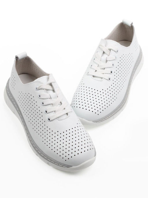 03-YE547-1 WHITE Полуботинки летние спортивные женские (натуральная кожа)