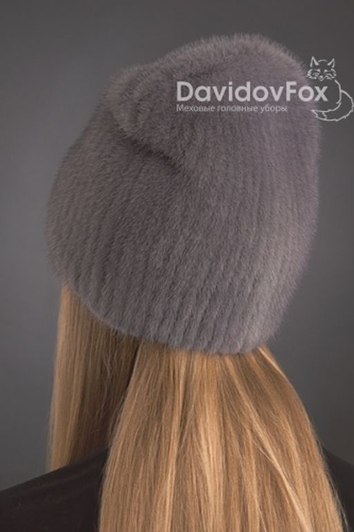 Шапка Бини норка серо-голубая