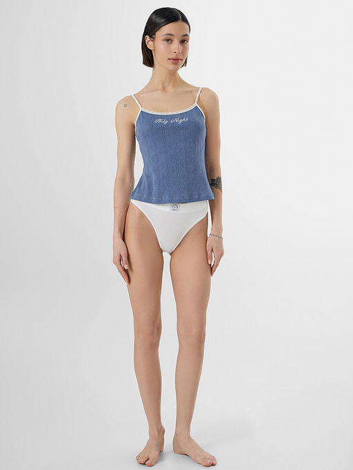 Топ бельевой женский синий с надписью "Holy night"