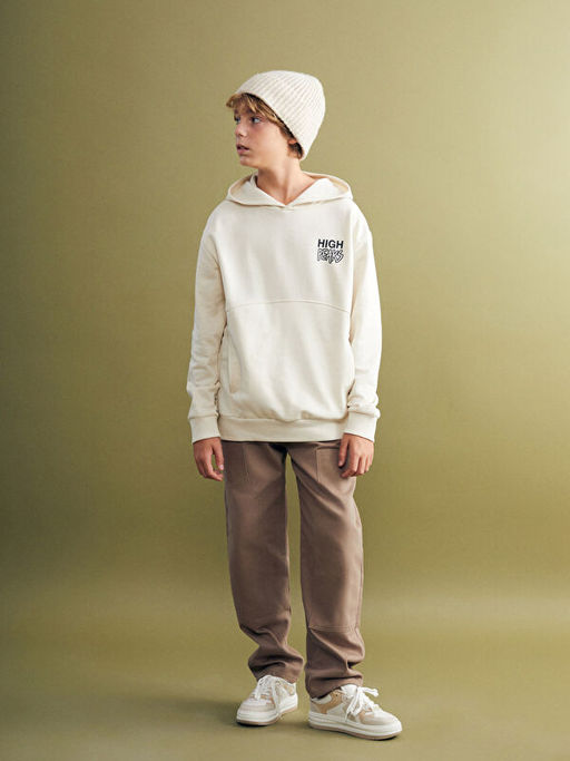 Kap??onlu Bask?l? Erkek ?ocuk Sweatshirt