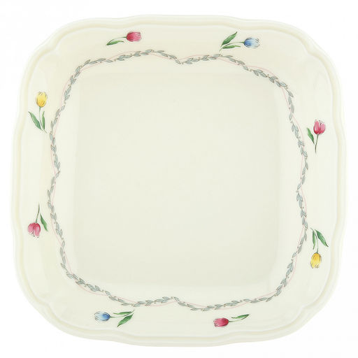 Ласковый май Тарелка глубокая фарфоровая 18х17,8х3,5см, 400мл, с деколью, рельефный декор, волнистый край, кремовый (Китай)