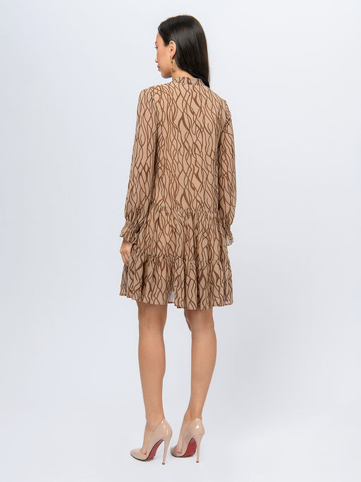 Платье бежевого цвета длины мини с принтом и фигурным вырезом - 1001dress фото 4