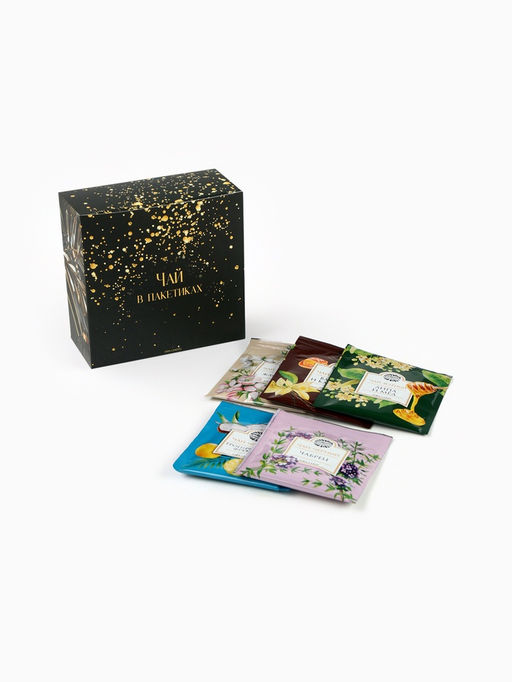 Подарочный новогодний набор С новым годом, черно-золотой: чай чёрный/зелёный, кофе натуральный жареный молотый, печенье с предсказанием, драже, арахис в шоколадной глазури - Фабрика счастья фото 9