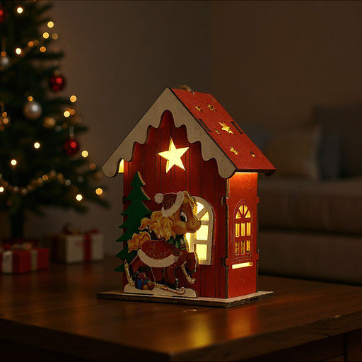 Новогоднее украшение "Домик со светом. Лошадка" в пакете