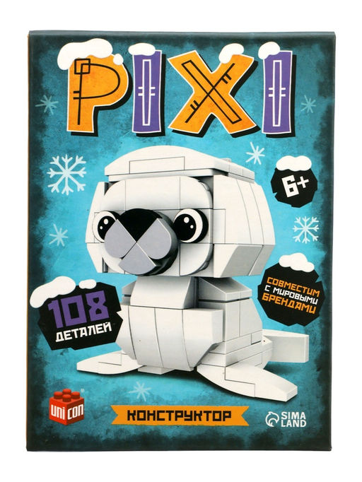 Конструктор блочный «PIXI. Тюлень», животные, мини блоки, 108 деталей