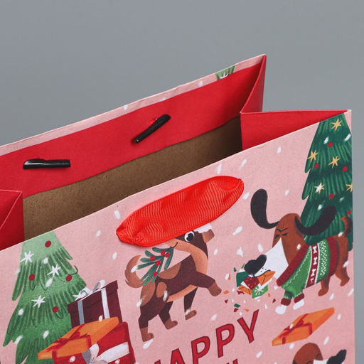 Пакет подарочный новогодний крафтовый вертикальный «Собачьи истории», MS 18 х 23 х 10 см