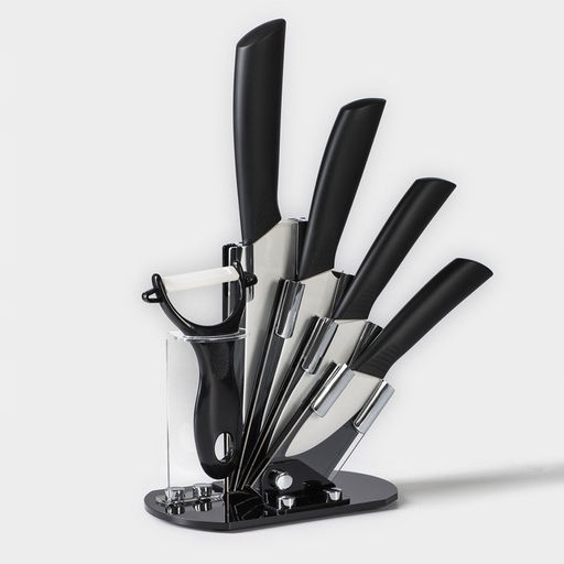 Набор кухонный на подставке Доляна, 5 предметов: ножи 7,5 см, 10 см, 13,5 см, 15 см, овощечистка, цвет чёрный  фото 3