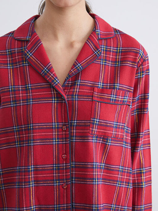 G?mlek Yaka Ekose Kad?n Pijama Tak?m?