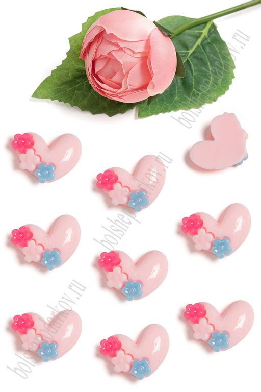 Кабошон "Сердечко с цветочками" (50 шт) SF-5735, светло-розовый