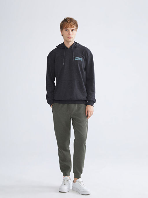 Uzun Kollu Bask?l? Erkek Hoodie