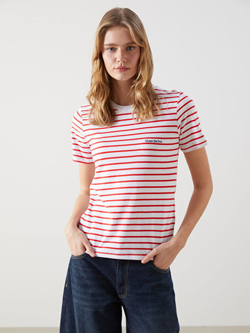 Bisiklet Yaka ?izgili Kad?n Ti??rt