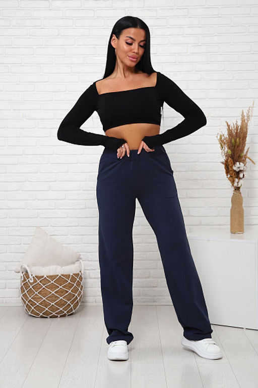 Брюки с карманами футер с лайкрой (01038, темно-синий) - Плиона фото 3