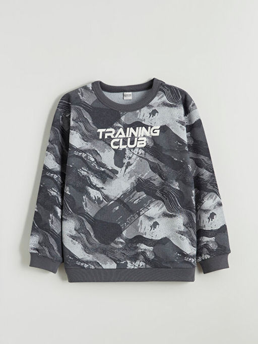 Bask?l? Erkek ?ocuk Kal?n Sweatshirt