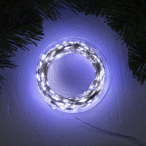 Гирлянда Нить 50 м роса, IP44, серебристая нить, 500 LED, свечение белое, 8 режимов, 31 В