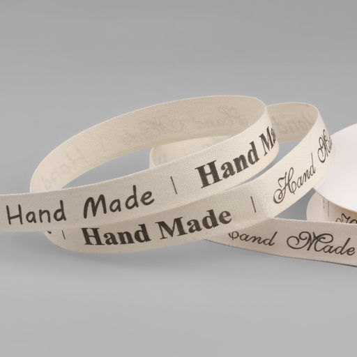 Лента декоративная Hand made, хлопковая, 15 мм, 23 1 м, цвет бежевый/чёрный