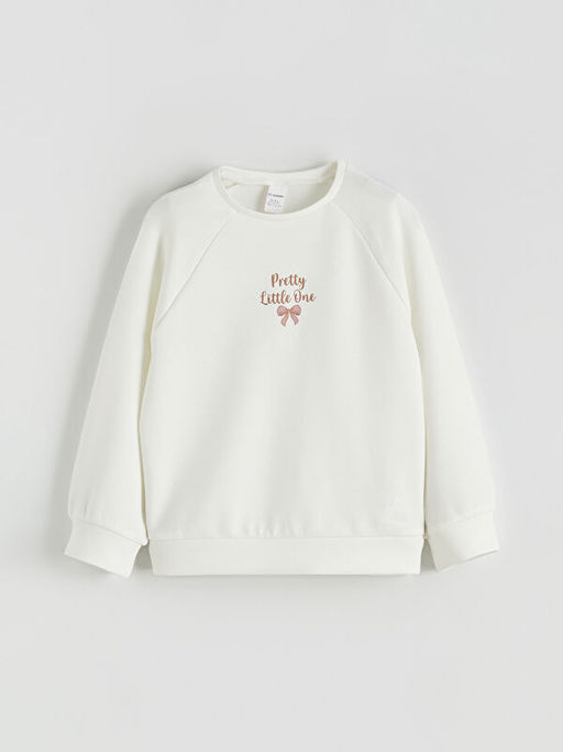 Bask?l? K?z ?ocuk Sweatshirt ve Pantolon 2li