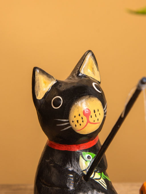 Сувенир «Кот рыбак», 3×6×7 см, дерево, чёрный
