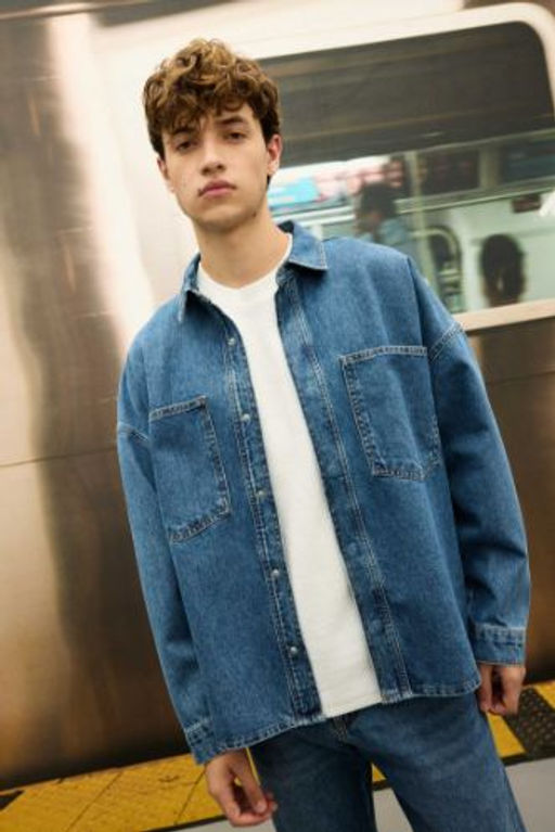 Oversize Genis Kal?p Pamuklu Jean Uzun Kollu Basic Gomlek