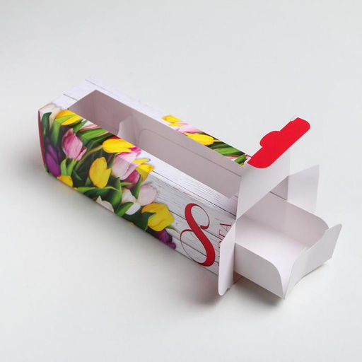 Цена за 5 шт. Коробка для макарун, кондитерская упаковка 8 марта, 5.5?18?5.5 см