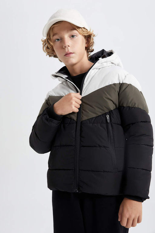 Водоотталкивающее пальто с капюшоном и флисовой подкладкой для мальчика - Defacto фото 6