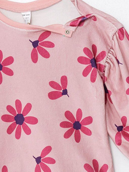 Bisiklet Yaka ?i?ekli K?z Bebek Ti??rt - Waikiki фото 3