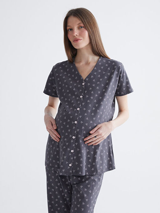 V Yaka Desenli Hamile Pijama Tak?m?