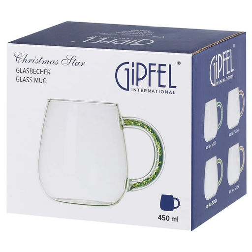 52754 GIPFEL Кружка CHRISTMAS STAR 450 мл, с декоративным наполнителем. Материал: боросиликатное стекло, ПЭТ. Цвет наполнителя: зелёный