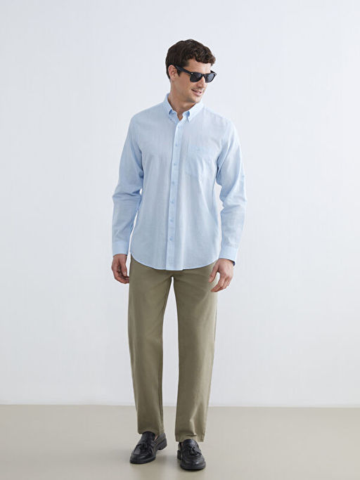 Regular Fit Keten Kar???ml? Erkek G?mlek