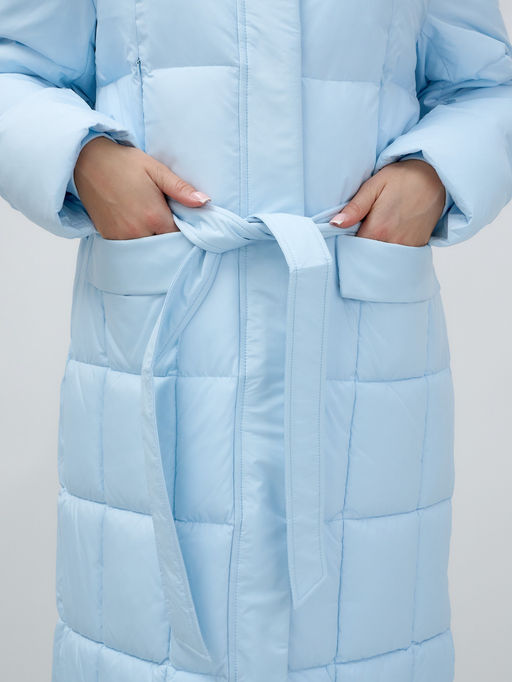 Пальто утепленное стеганное зимнее с капюшоном женское голубого цвета 9609Gl - Mtforce фото 8