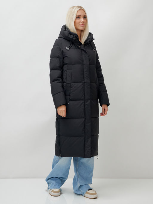 Пальто утепленное стеганное зимнее с капюшоном женское черного цвета 9608Ch - Mtforce фото 2