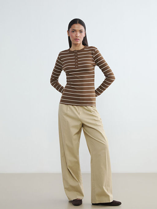 Bisiklet Yaka ?izgili Kad?n Body